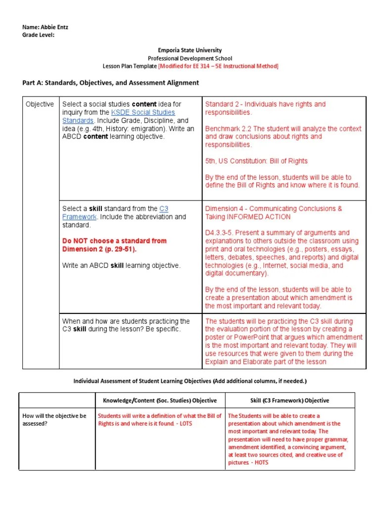 social studies 5e lesson plan PDF