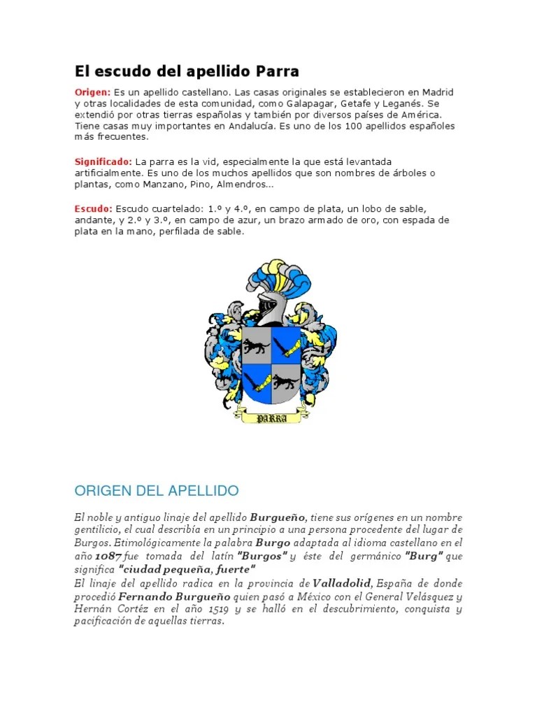 El escudo del apellido Parra y el Burgueño