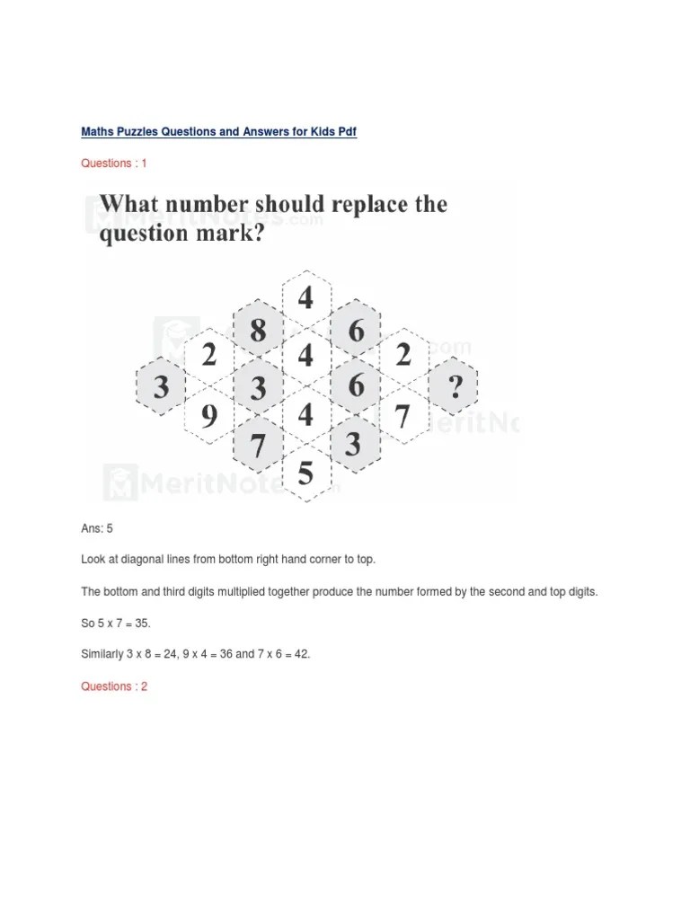 Math Puzzles Questions Answers Kids PDF PDF