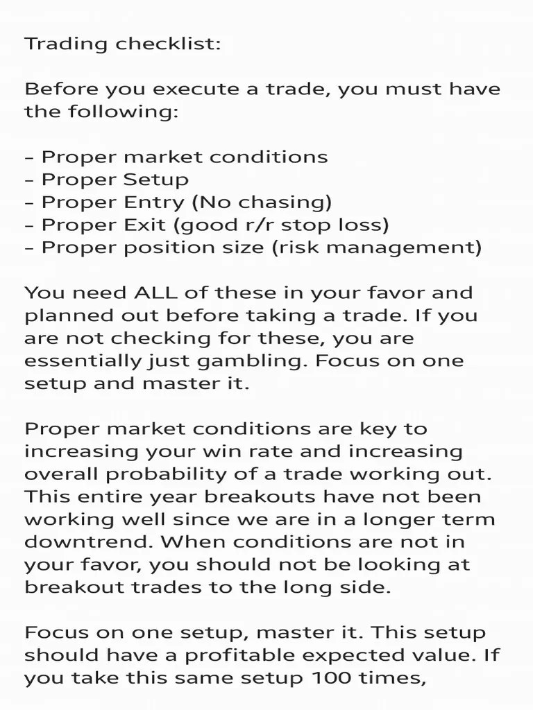 Trading Checklist PDF PDF