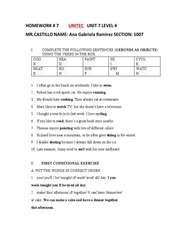 Homework # 7 Level 4 Unit 7 PDF | PDF