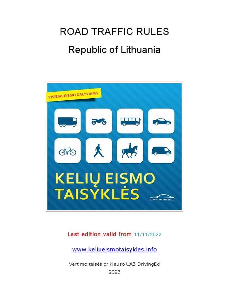 Road Traffic Rules Republic of Lithuania With Annexes 20221111 PDF PDF