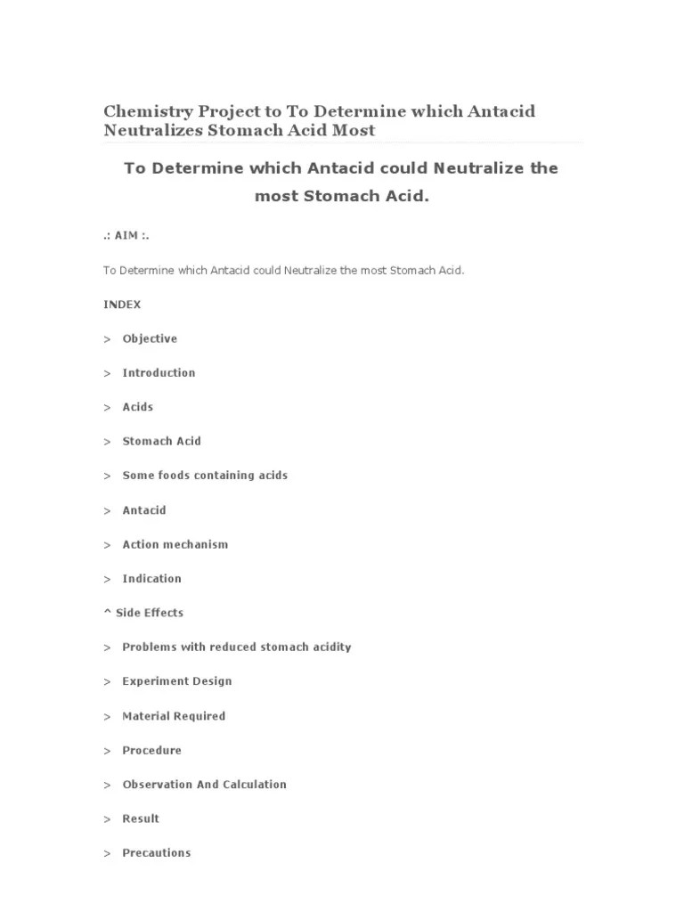 Chemistry Antacids Project PDF Acid Heartburn