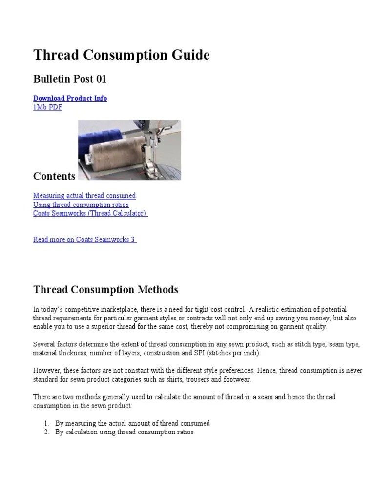 Thread Consumption Guide PDF Seam (Sewing) Sewing