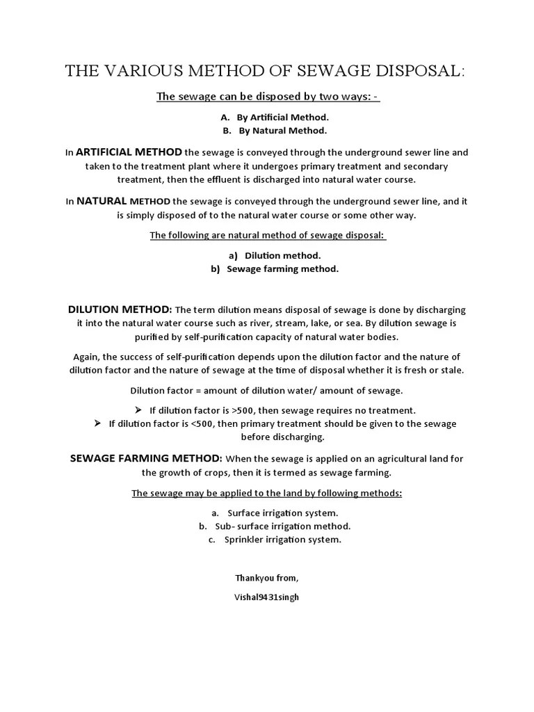 The Various Method of Sewage Disposal PDF