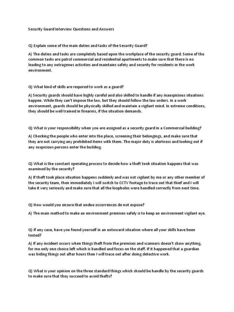 Security Guard Interview Questions and Answers PDF Download PDF PDF
