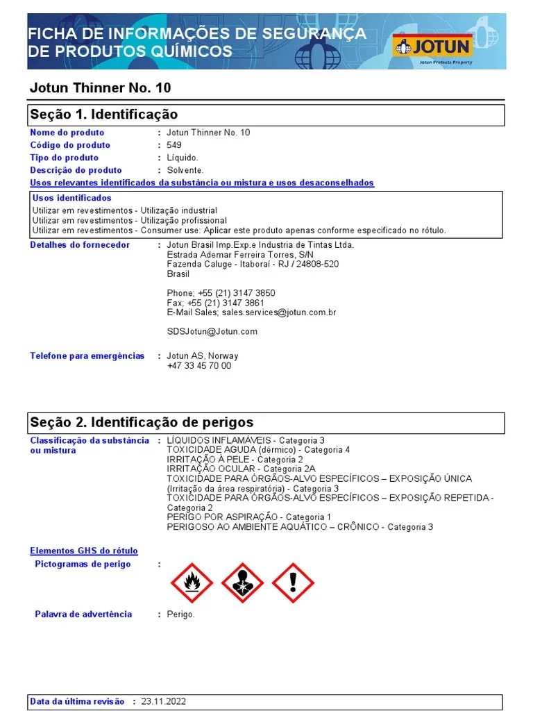 Jotun Thinner No. 10 PDF Desperdício Águas residuais