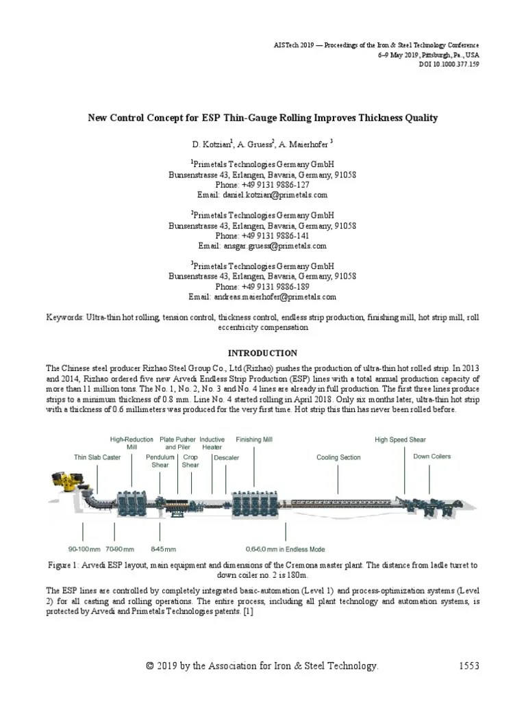 Hot Strip Mill, Slab Sizing Press, Pair Cross Mill, Mill Stabilizing Device, Down Coiler PDF