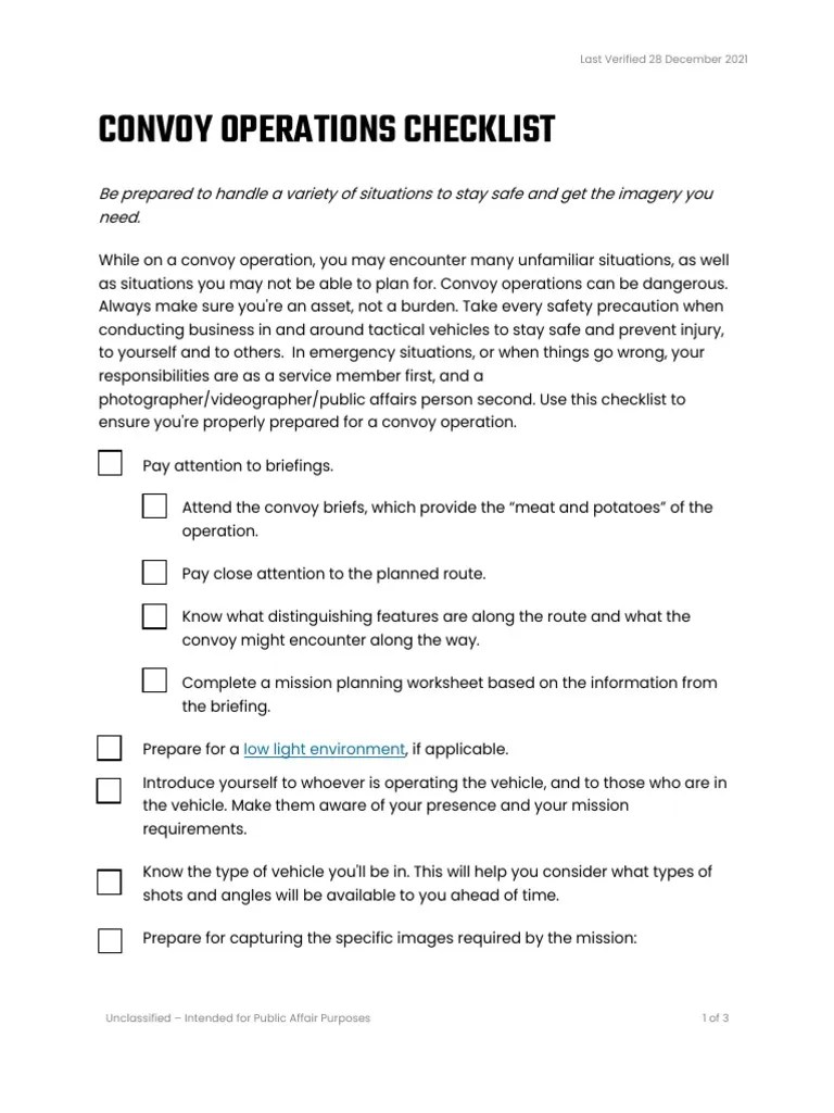 Preparing for Safety and Mission Success A Convoy Operations Checklist