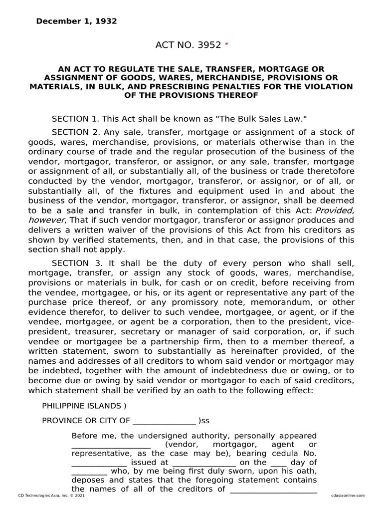 Bulk Sales Law PDF Mortgage Law Assignment (Law)
