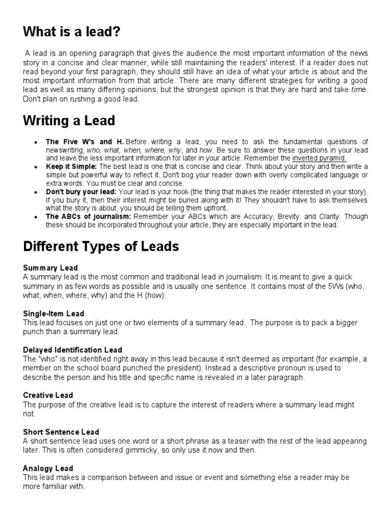 What Is A Lead Campus Journ PDF Journalism Cognitive Science
