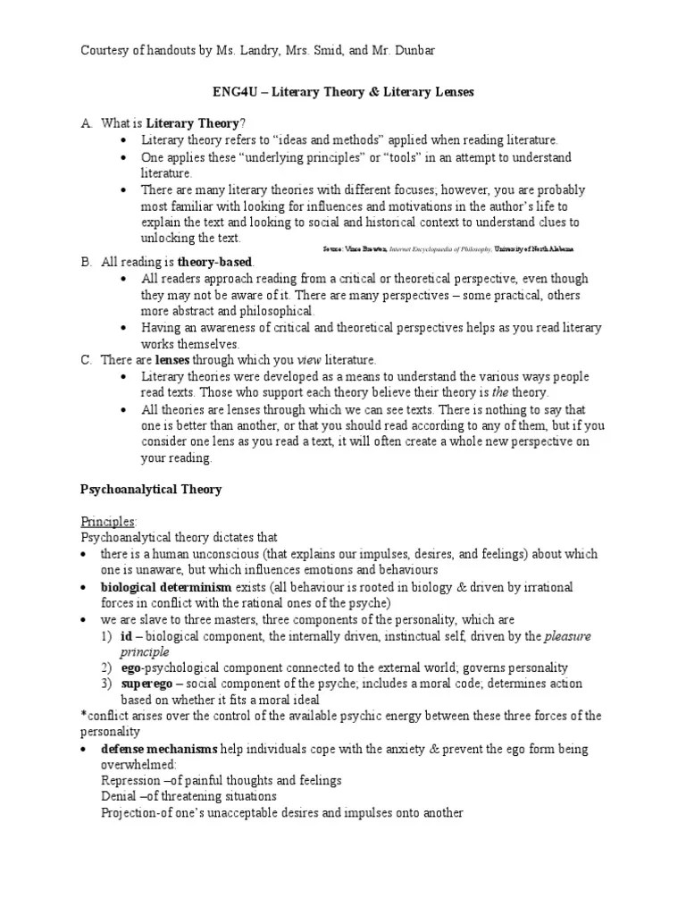 Literary Theory & Literary Lenses Handouts PDF Id Existentialism