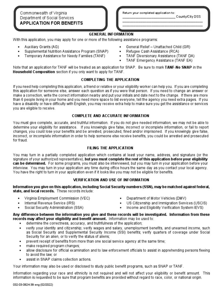 SNAP VA Paper Application PDF