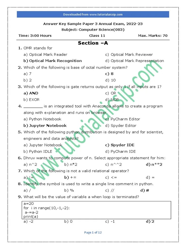 Answer Key Sample Paper 3 | PDF | Free Software | Gnu