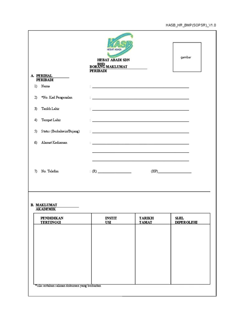 APPENDIX HR001 (Iv) EMPLOYEE PERSONAL PARTICULAR FORM PDF