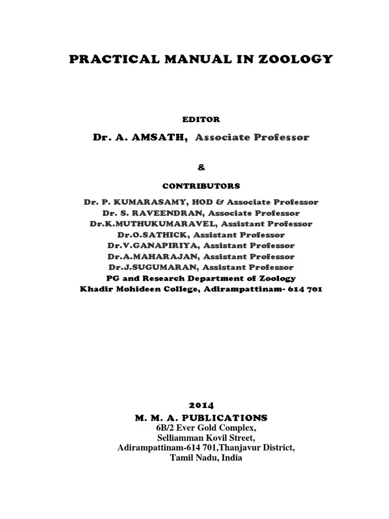 Practical Manual in Zoology Dr. A. Amsath Download Free PDF