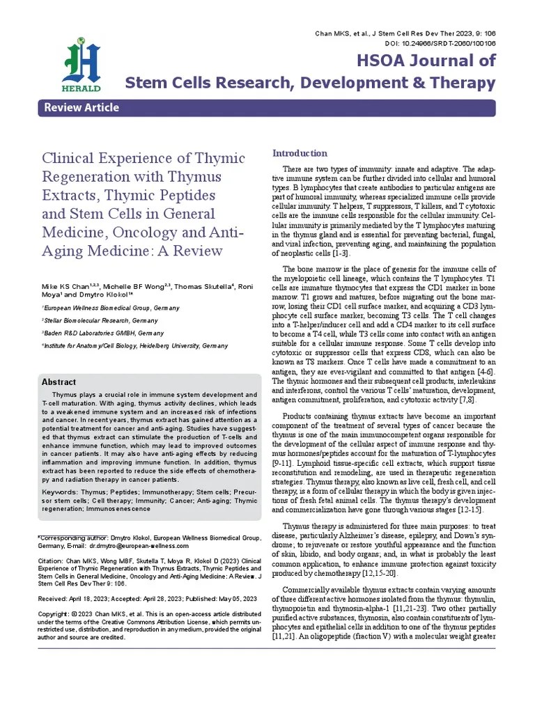 Clinical Experience of Thymic Regeneration With Thymus Extracts, Thymic
