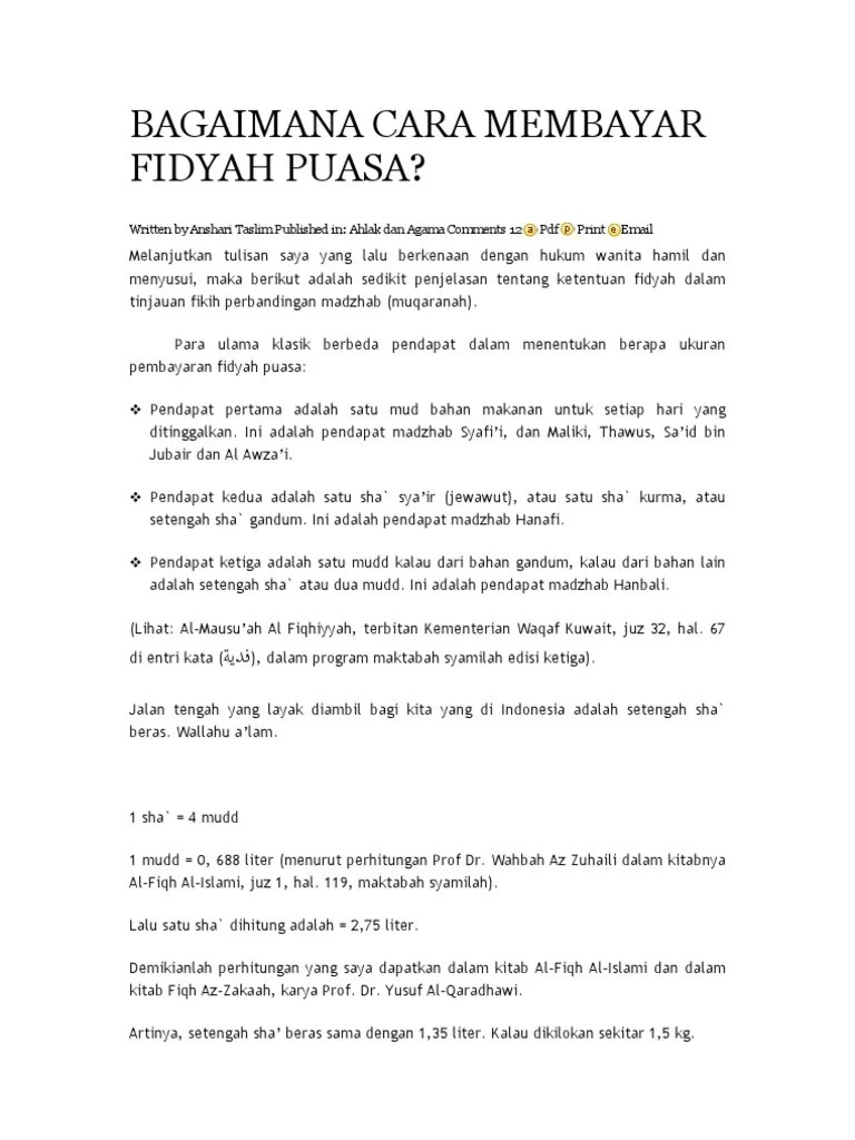 Bagaimana Cara Membayar Fidyah Puasa | PDF