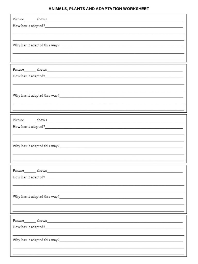 Animals Plants and Adaptation Worksheet HA PDF