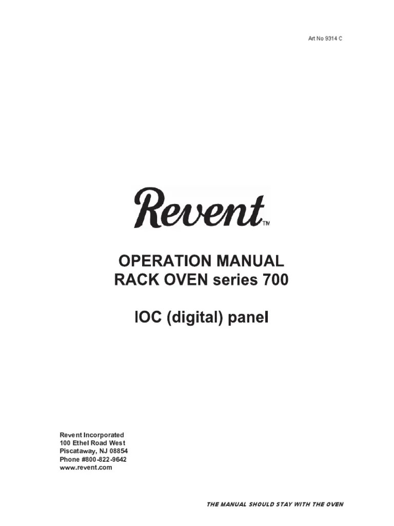 Revent Rack Oven 700 Operations Manual PDF PDF Manufactured Goods