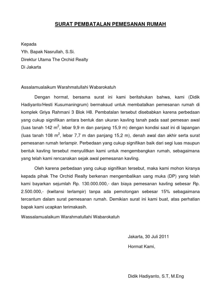 Berita acara pendataan (bap) feeder emis merupakan dokumen bukti tanda akhir pendataan aplikasi emis feeder pada satuan pendidikan madrasah. Surat Pembatalan Pemesanan Rumah