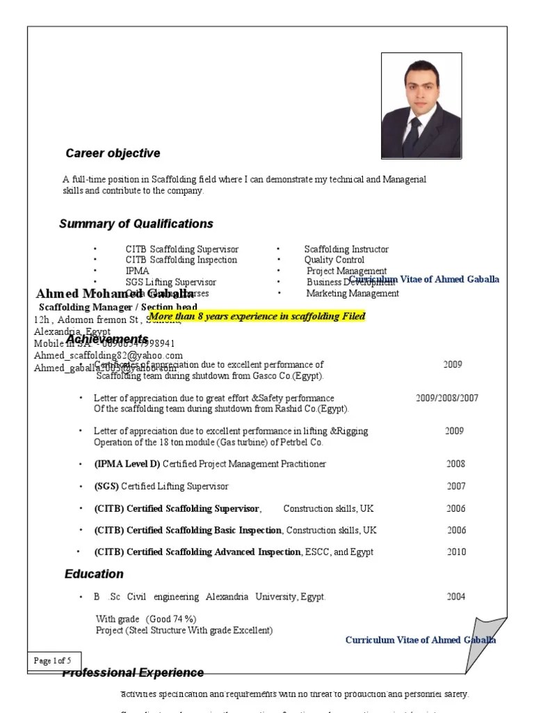 CV Scaffolding Engineer Scaffolding