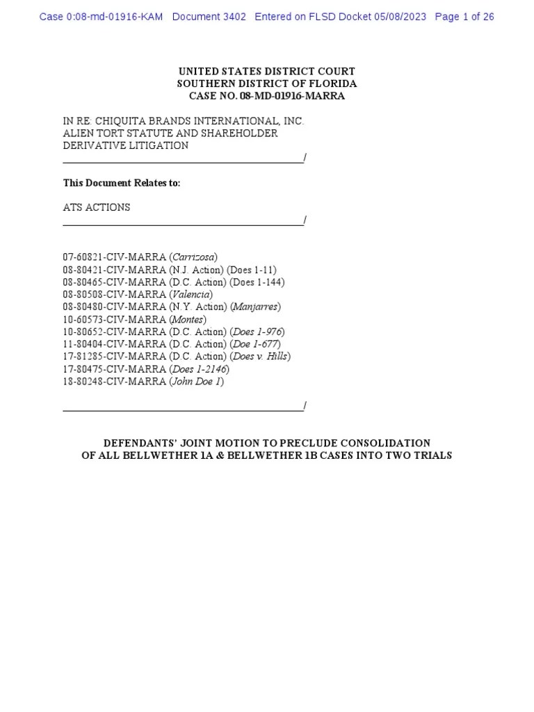 Chiquita Motion To Preclude Consolidation PDF