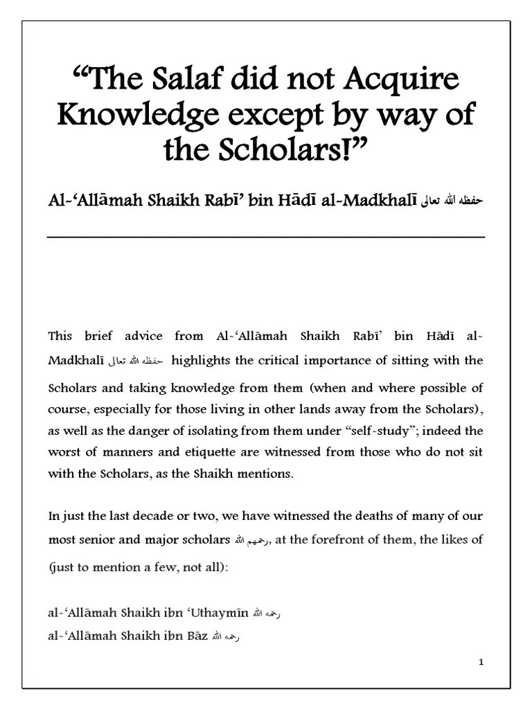 Study With Scholars Shaikh Rabi Bin Hadi PDF Abrahamic Religions