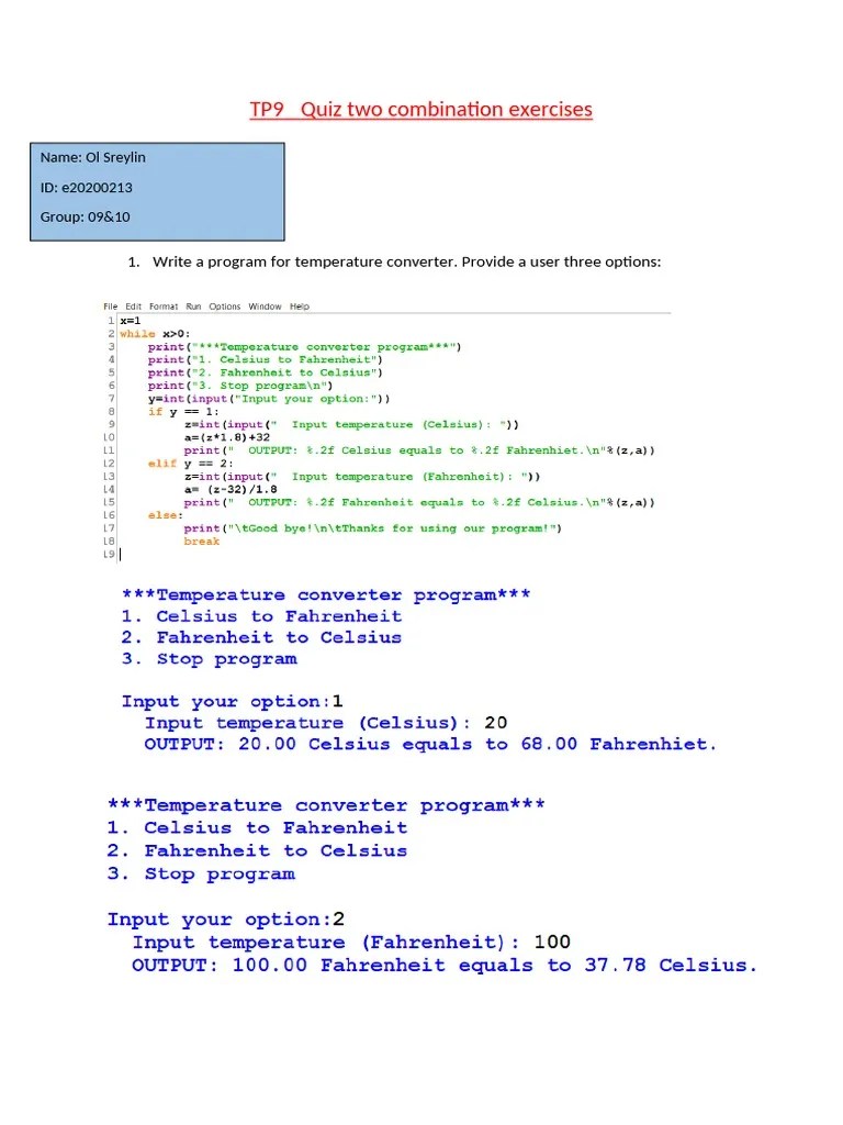 TP9Quiz two combination exercises PDF
