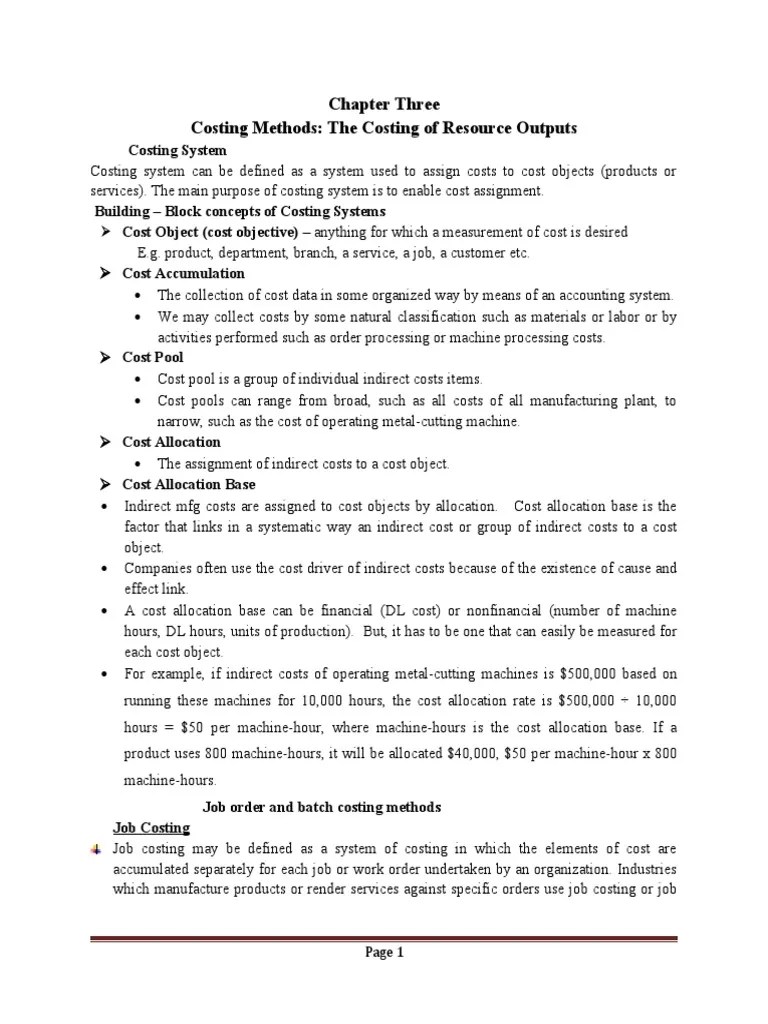 Chapter3 Costing Methods The Costing of Resource Outputs PDF Cost Inventory