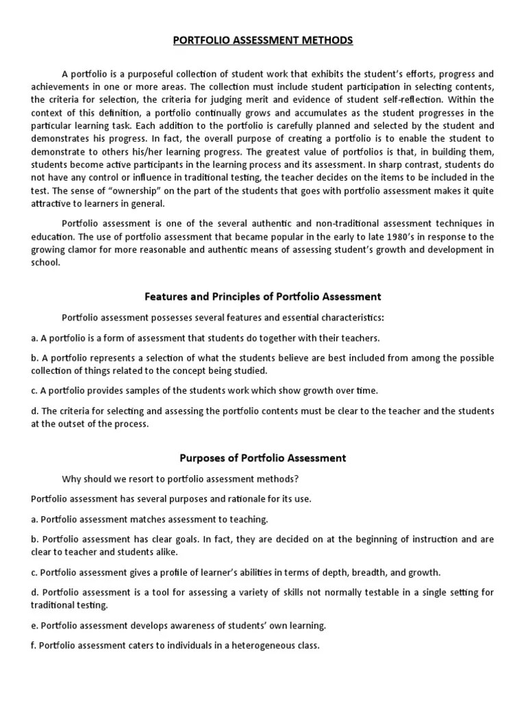 Portfolio Assessment PDF Educational Assessment Learning