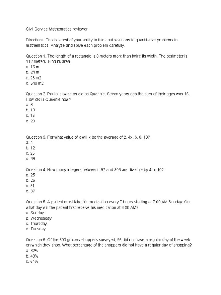 Civil Service Math Reviewer PDF Length Prices