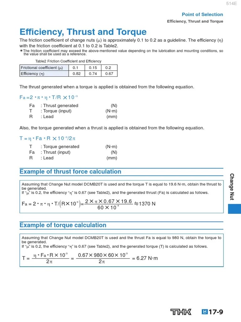 E Ciency, Thrust and Torque Example of Thrust Force Calculation