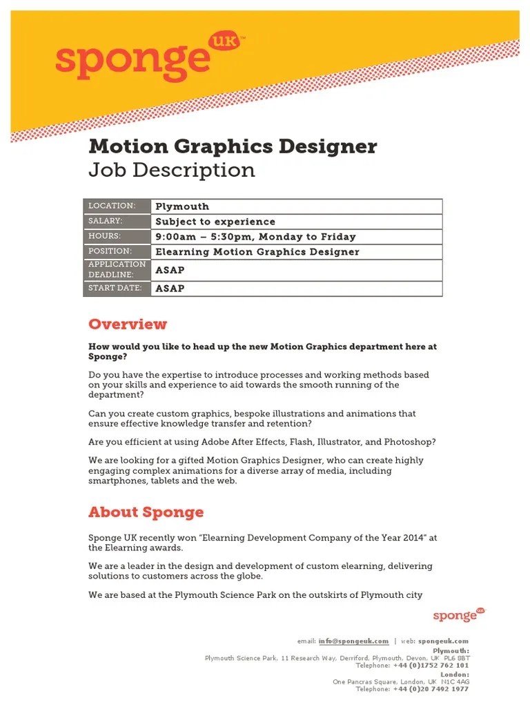 Motion Graphic Designer Job Description PDF PDF Graphic Design