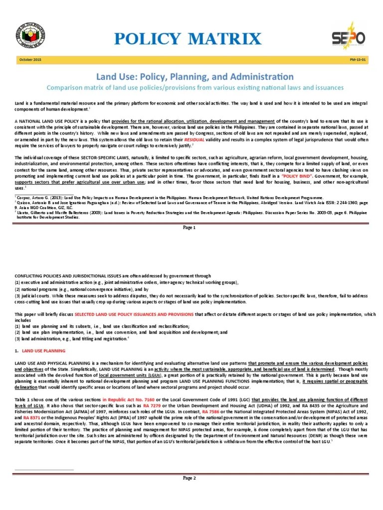 PolicyMatrix Land UsePolicy Planning and Administration Final