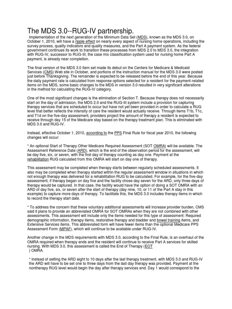 The MDS 3.0 RUG IV Nursing Home Care Medicare (United States)