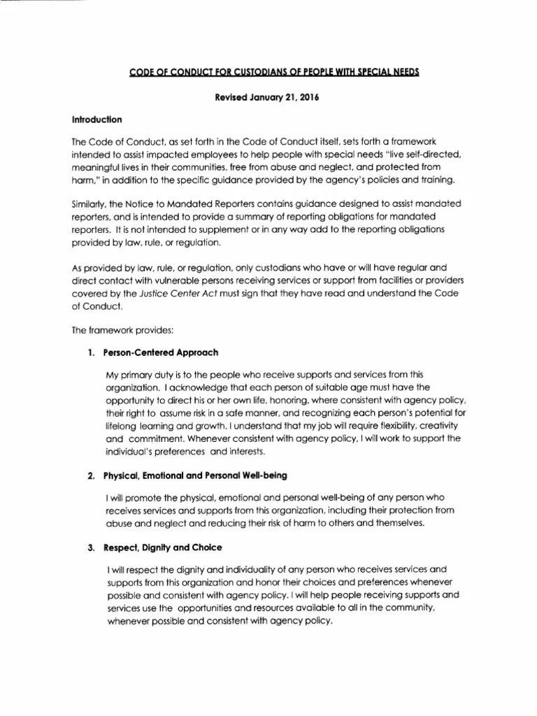 NYS Justice Center Code of Conduct For SEL SCR Applicants PDF