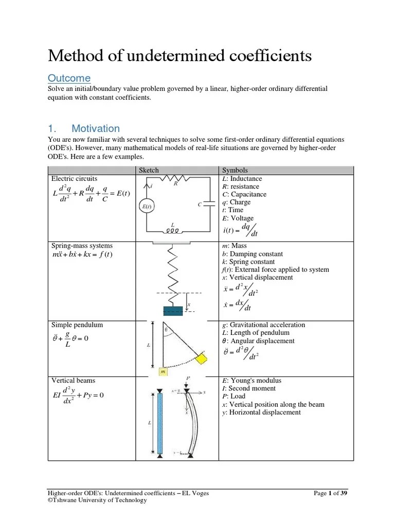 2 UndeterminedCoefficients S PDF Ordinary Differential Equation