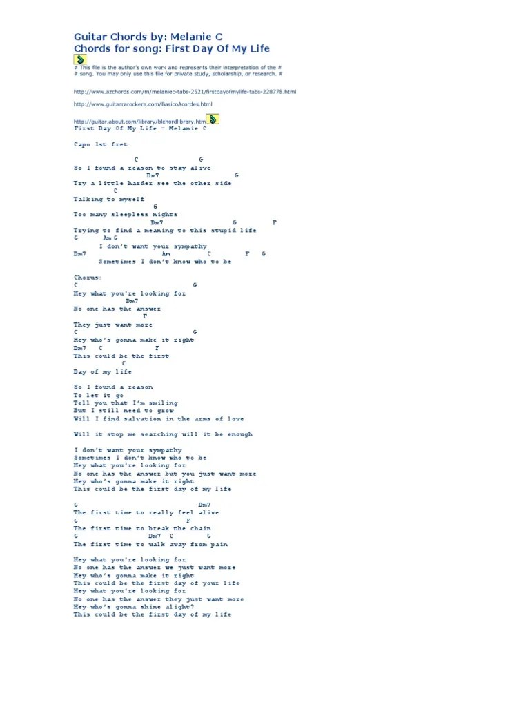 Guitar Chords by Melanie C Chords for song First Day Of My Life