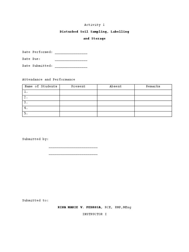 ACTIVITY 1 Disturbed Soil Sampling, Labelling and Storage PDF