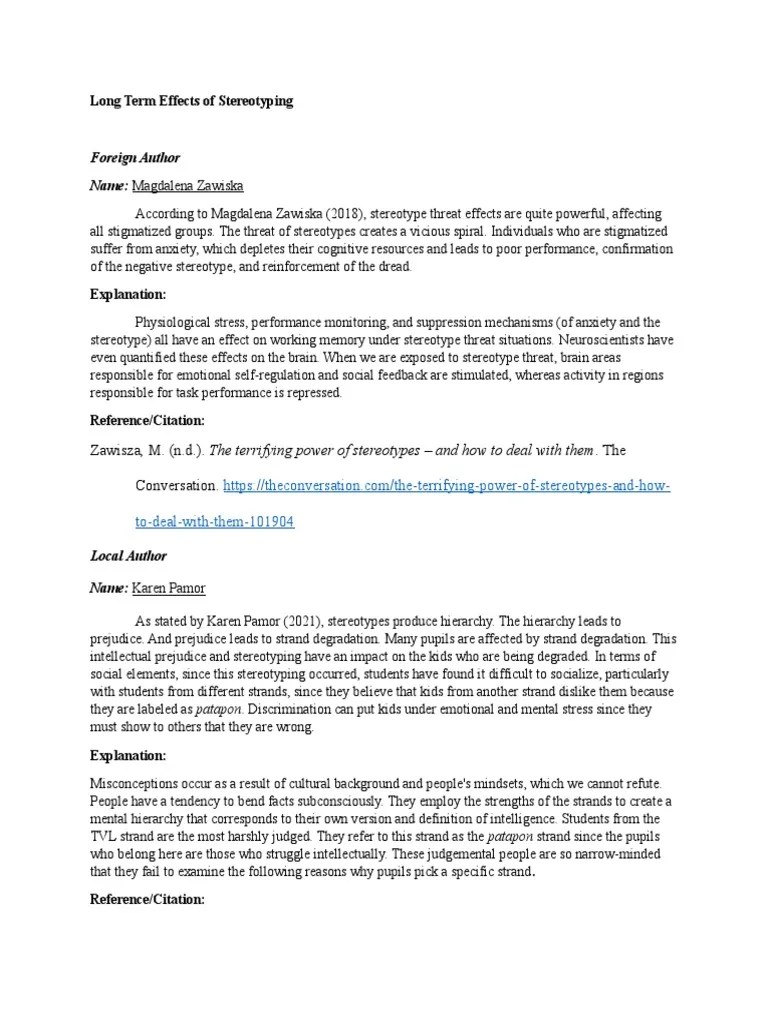 Long Term Effects of Stereotyping PDF Career & Growth Self