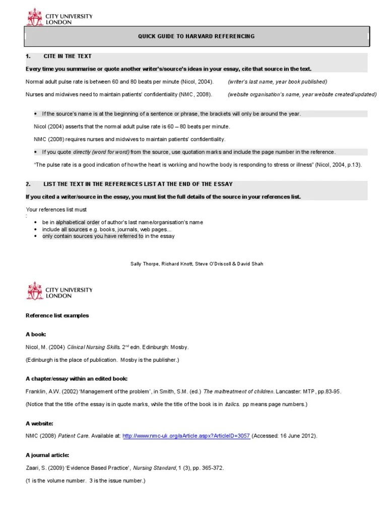 Quick Guide To Harvard Referencing PDF Nursing Communication