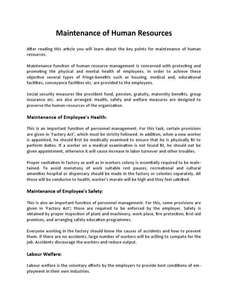 Maintenance of Human Resources PDF