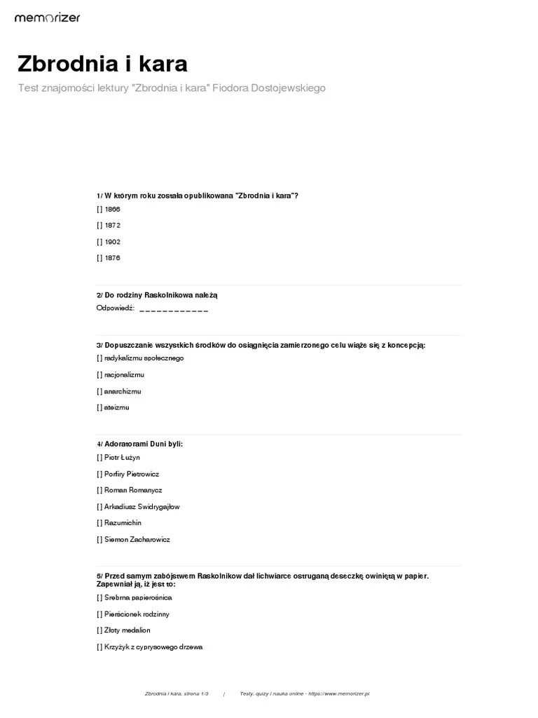 Zbrodnia I Kara Sprawdzian 1 PDF