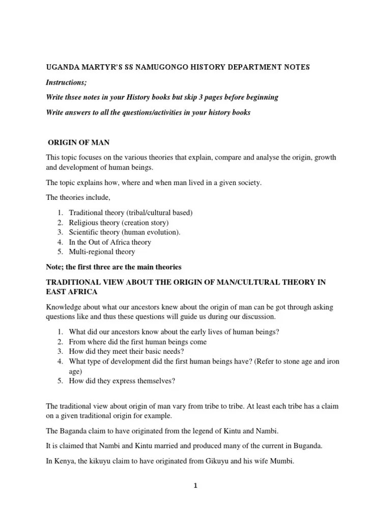 Origin of Man s.1 History Notes PDF