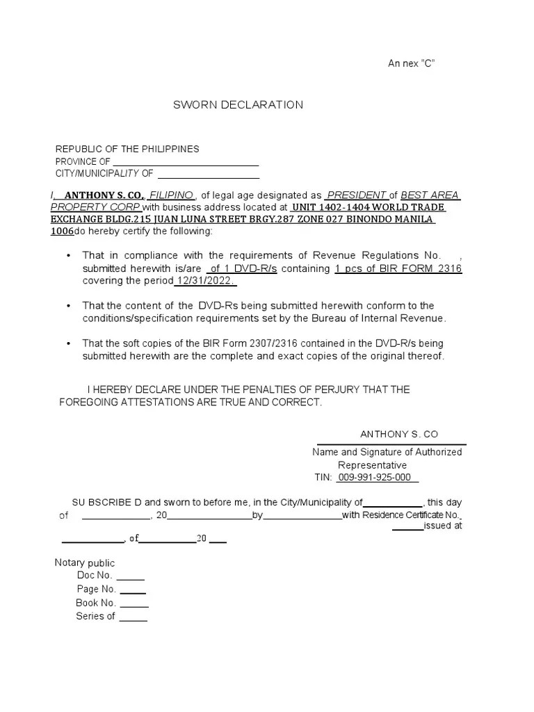 Sample Sworn Declaration PDF