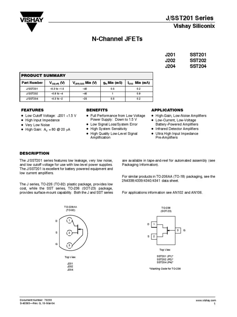 j201, j202, j203, sst201, sst202, sst204 Vishay PDF Amplifier