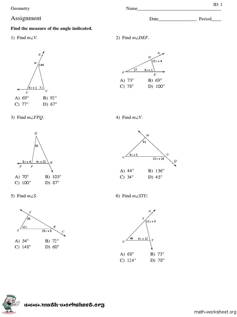 Congruent TrianglesExteriorAngleTheoremHard PDF Triangle