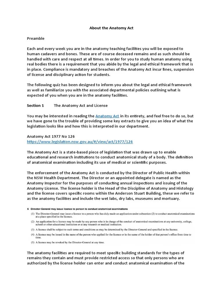 Anatomy Act Summary PDF Anatomy Justice