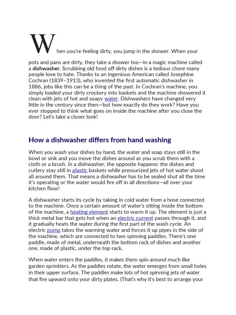 Dishwasher Explanation Text PDF Dishwasher Water